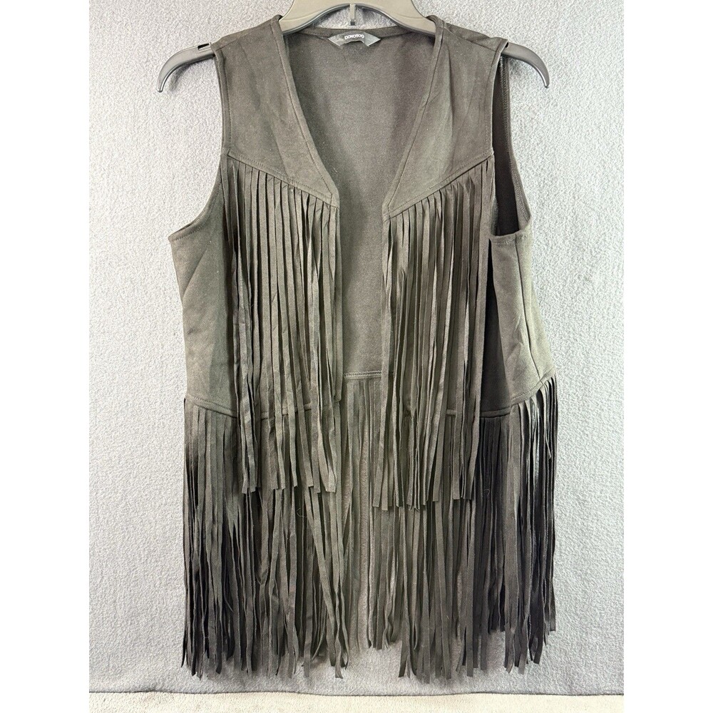 Dokotoo Gray Faux Suede Fringe Vest Boho Western Cowgirl Eras Concert Outfit S